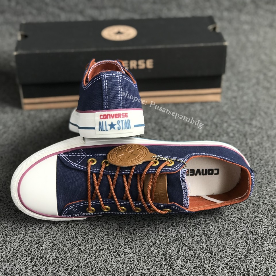 (BAYAR DITEMPAT) Converse Premium Tali Tan Low Navy