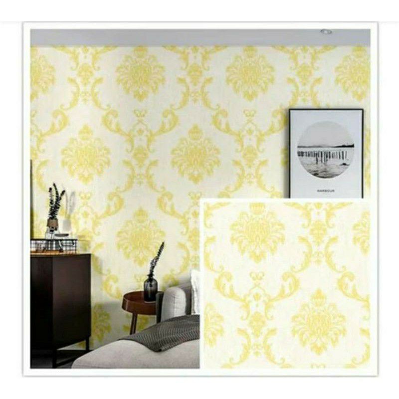 WALLPAPER STIKER DINDING MOTIF BATIK GOLD DASAR PUTIH