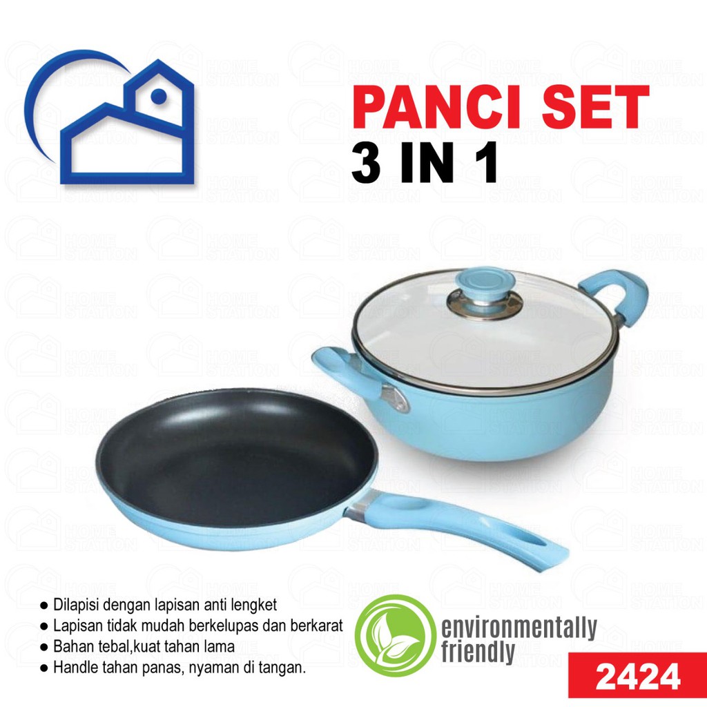 Panci set 3pcs serbaguna / teflon / wajan anti lengket 2424