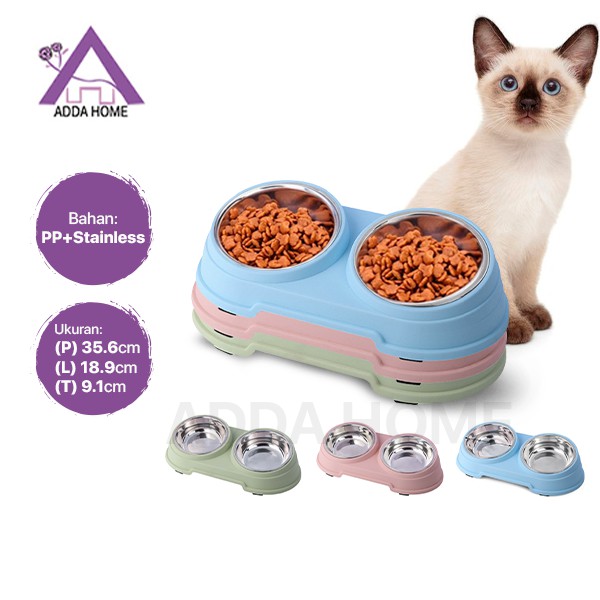 Adda Home - 2 in 1 Mangkuk Stainless Tempat Makan Minum Anjing Kucing Peliharaan Antislip 35x18x9cm