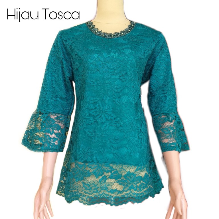 Atasan brukat by Aushia || Atasan Brokat modern || Blus Brokat simple-Hijau tosca