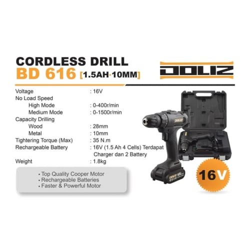 DOLIZ BD 616 Cordless Drill 16V