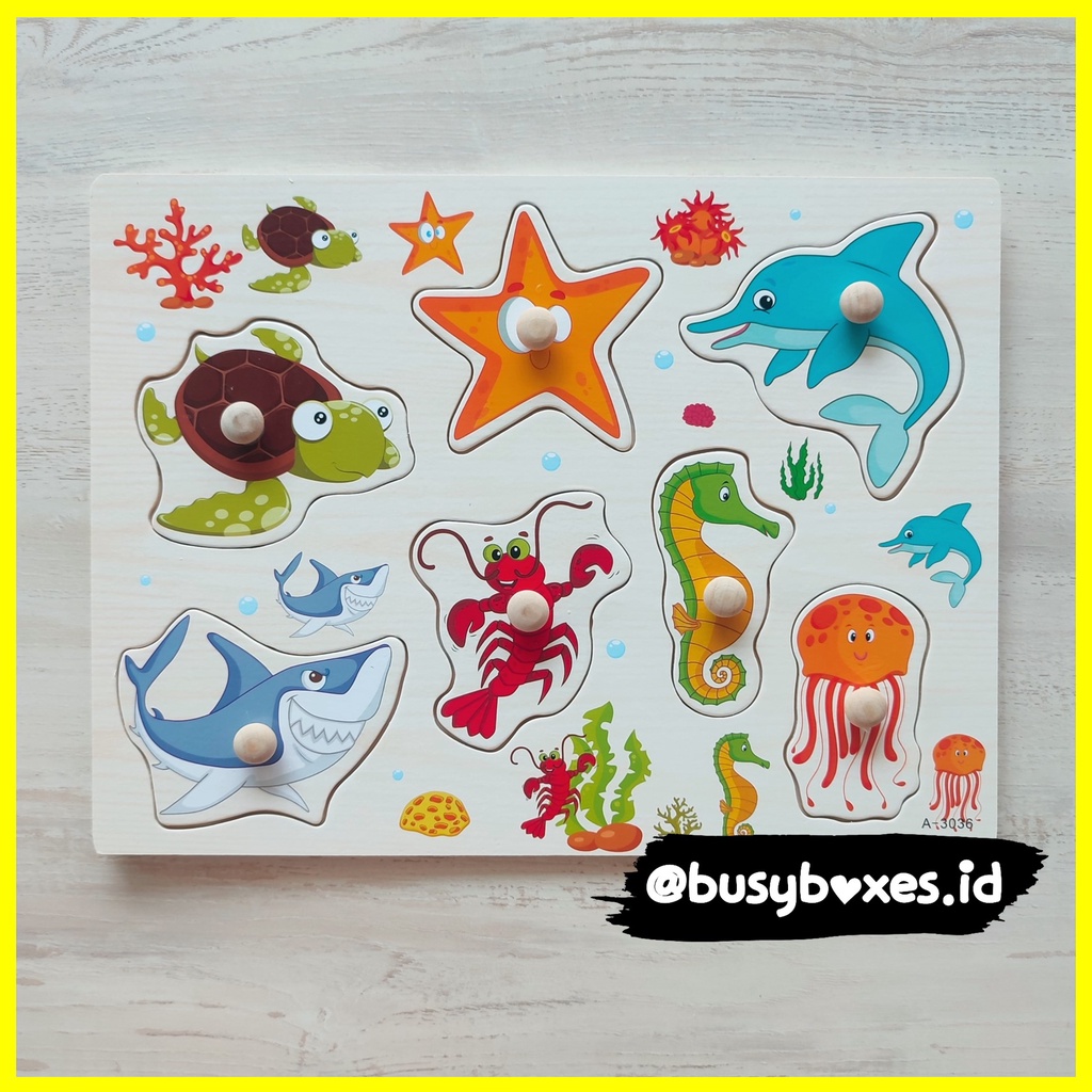 [busyboxes.id] mainan edukasi anak puzzle kayu knob wooden toys educational toys mainan kayu tema hewan laut binatang laut - shark