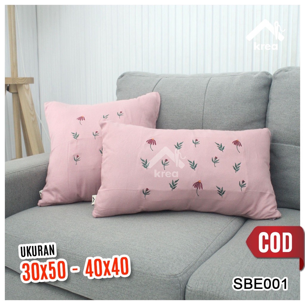 SARUNG BANTAL SOFA BORDIR BAHAN KATUN RAMI - UKURAN 40x40, 30x50