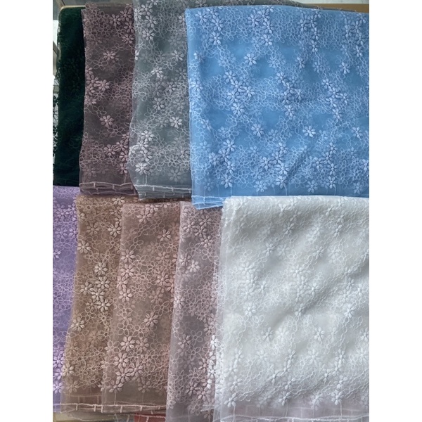 Tulle Bordir Sakura Panjang & Lebar 1.5 meter/ Kain Tile Motif