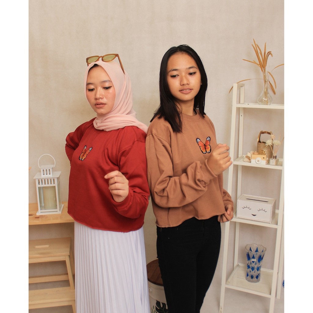 CROOP TOP BUTERPLAY BORDIR // SWEATER CROP TOP WANITA #CTB