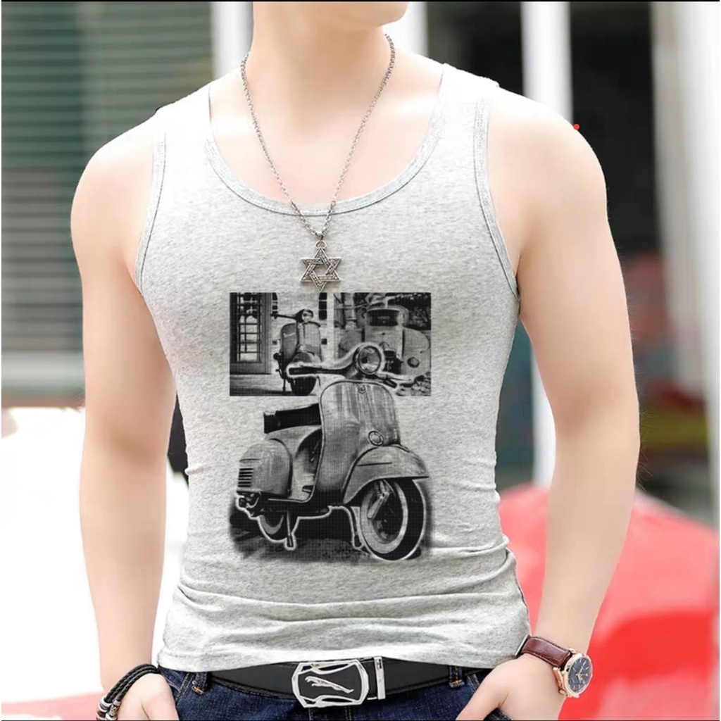 ALIPIO FASHION - SINGLET SPANDEX MOTIF VESPA HASAN / kaos cowok / kaos singlet / kaos dalem singlet cowok