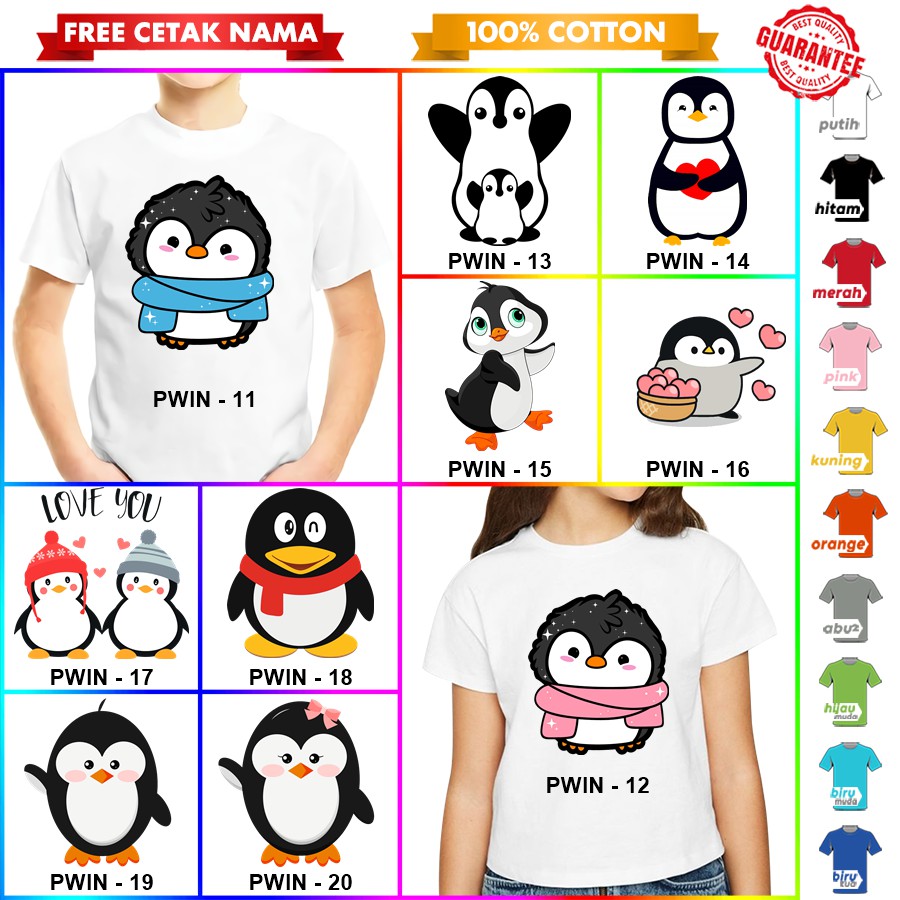 [FREE NAMA!!] Baju Kaos COUPLE  ANAK DAN DEWASA PINGUIN / PENGUIN BANYAK MOTIF