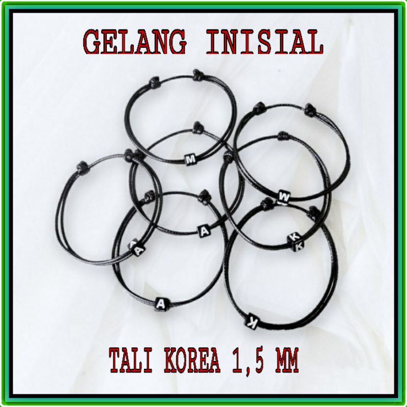 Gelang couple inisial huruf nama tali Korea 1,5 mm / gelang hitam