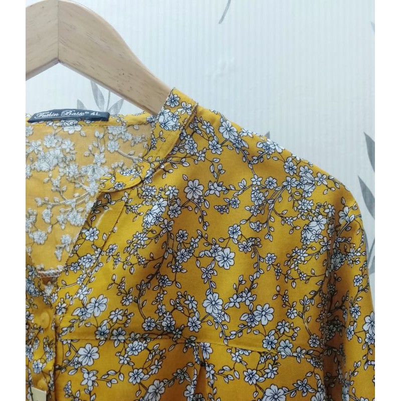 Rayon Motif 0021 - Blouse Katun Rayon - Motif Kembang Kecil - Fathin Basic - SHOPIE Hijabstyle-Mustard