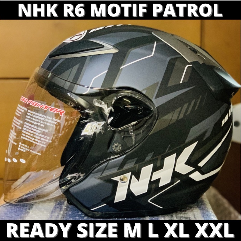 HELM NHK R6 PATROL BLACK SILVER DOFF HALF FACE SINGLE VISOR