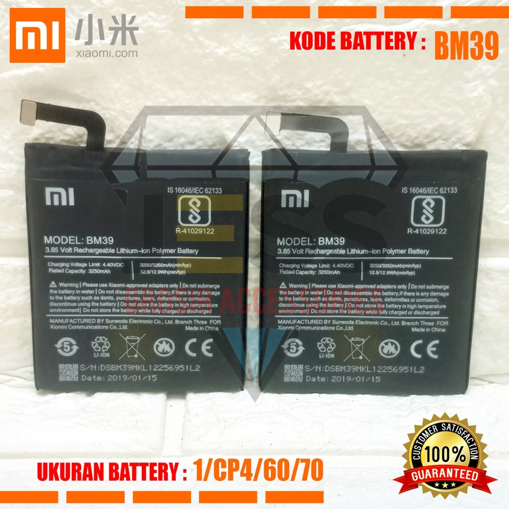 Baterai Battery Original Xiaomi BM-39 BM39 For type HP Mi 6 - Mi6 - MCE16