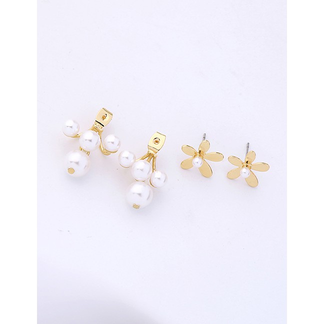 LRC Fashion Gold Alloy Pearl Flower Earrings F94067