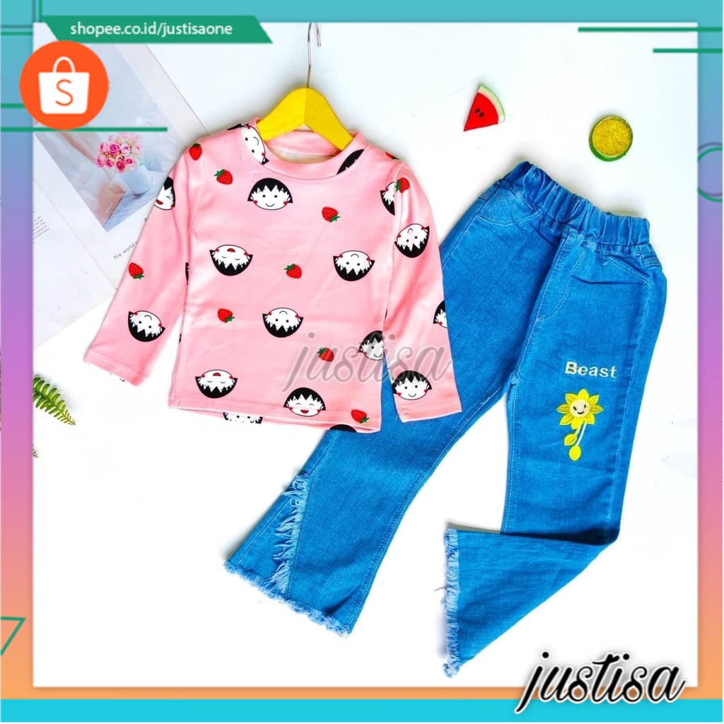 Promo !! Setelan anak perempuan import / Setelan celana panjang anak / Setelan berries maruko girl ukuran 2-6 tahun