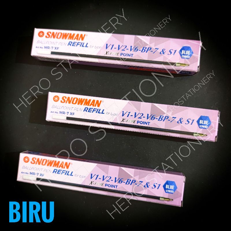 

Refill pen bolpen snowman fine point tinta biru V1 V2 V6 BP-7 S1 . 12 unit