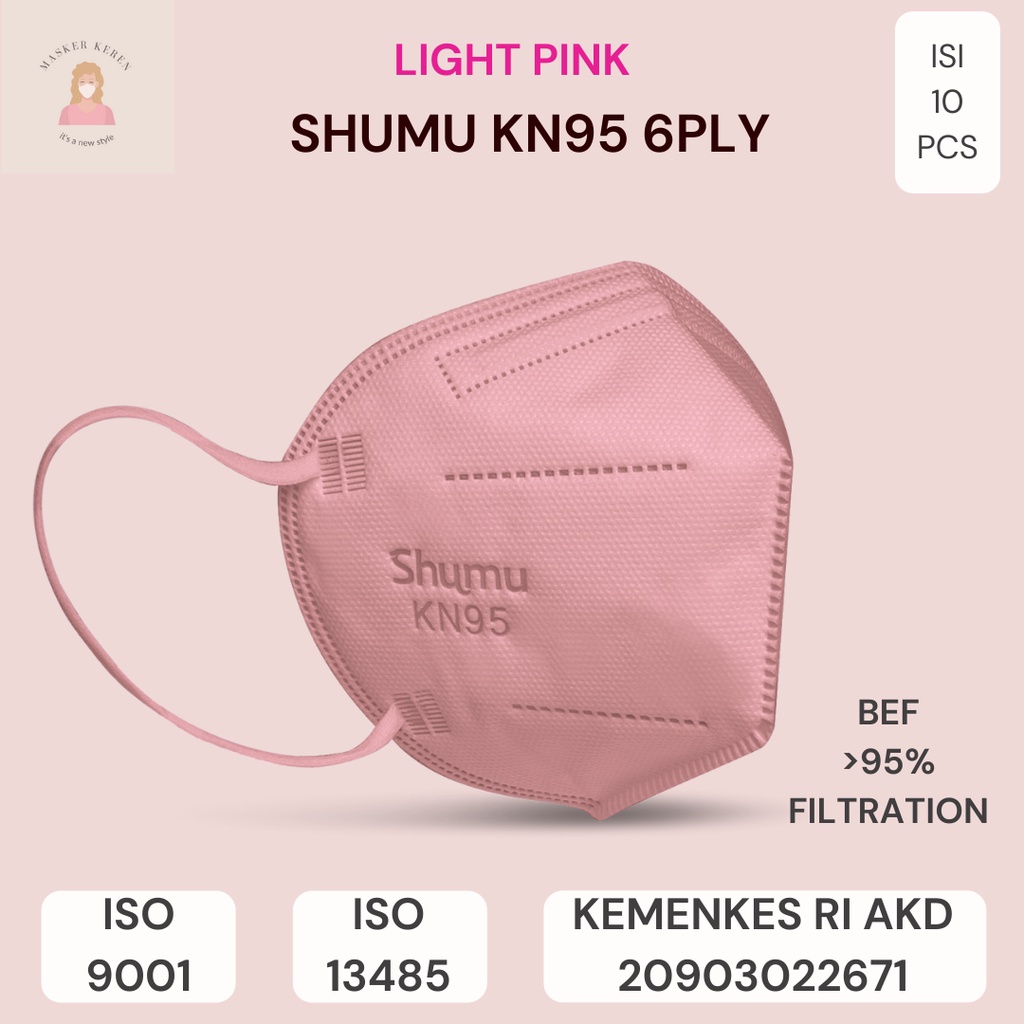 Masker KN95 SHUMU Masker Light Pink Medis 6 Ply Steril FREE CONNECTOR