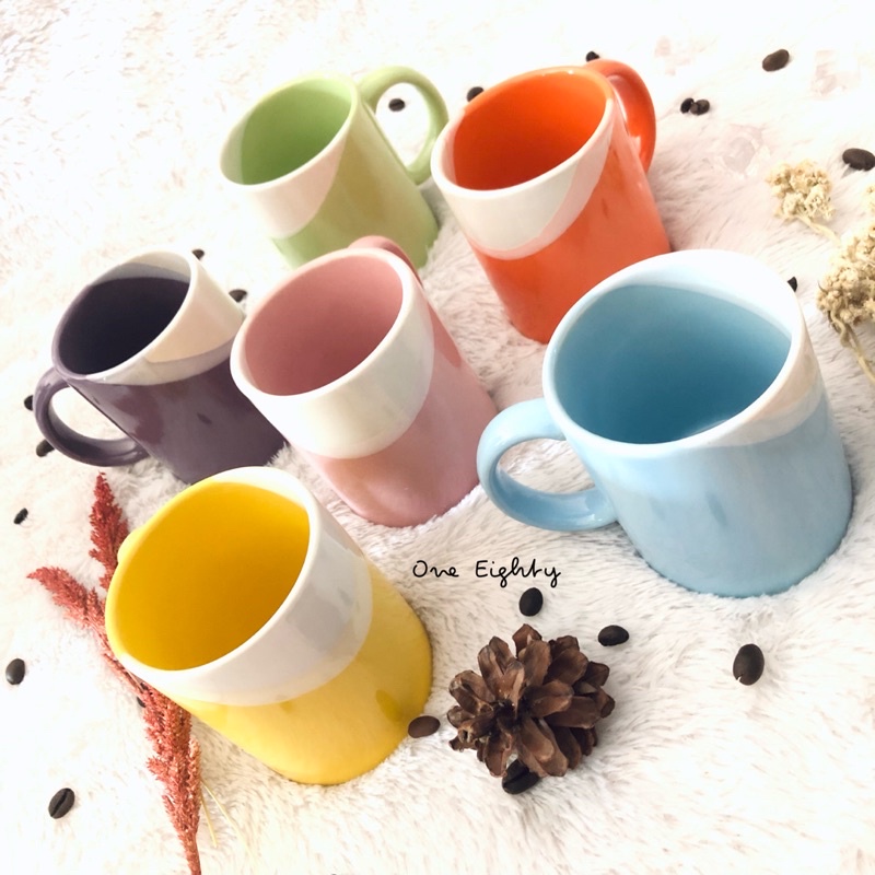 Mug Gelas Cangkir Keramik 2 Warna TwoTone Cantik Polos Tebal Garansi Pecah