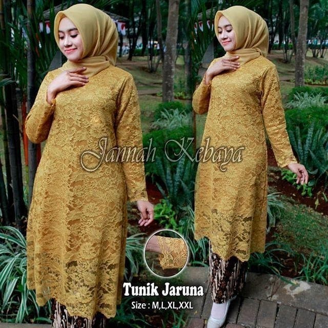 SETELAN Kebaya Tunik Brokat SIZE Jumbo Modern warna mustard