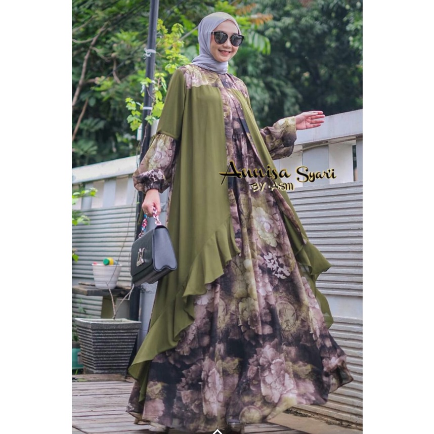 DRESS MUSLIM ANNISA SYARI BY ASM BRANDED MATAHARI BAHAN CERUTY BABYDOLL MEWAH ELEGAN