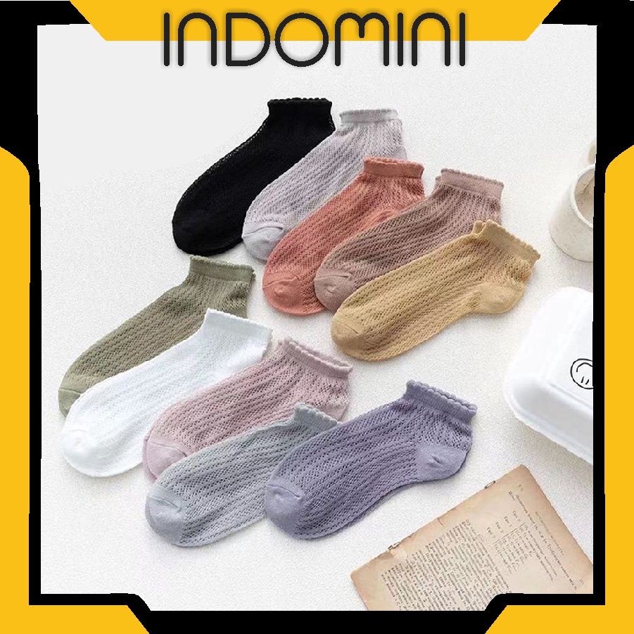 INDOMINI Kaos Kaki Wanita Motif Polos Pattern Garis Fashion Korea Women Sock Import Murah KK006