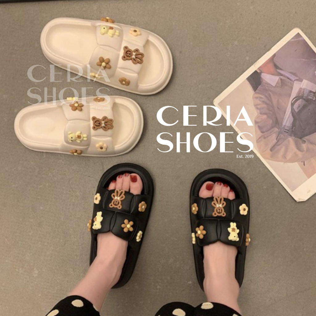 PVC Sandal Jelly Slipper Wanita Korean Import Teddy Bear Bahan Soft Rubber Elastic Non-Slip