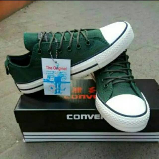 sepatu pria sneakers dewasa casual formal keren kece Convers original 100 army putih tali varian war