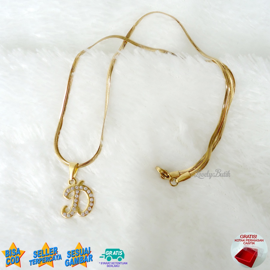 Lovelybutik - Kalung Inisial Huruf Titanium anti karat Kalung hurup Abjad Alphabet Ins D Klasik Bonus Kotak Perhiasan