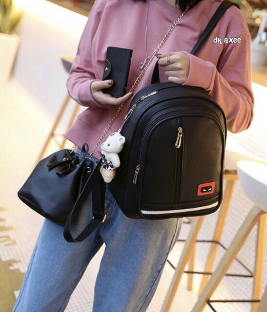 Backpack ziper tas ransel fashion cewek cantik