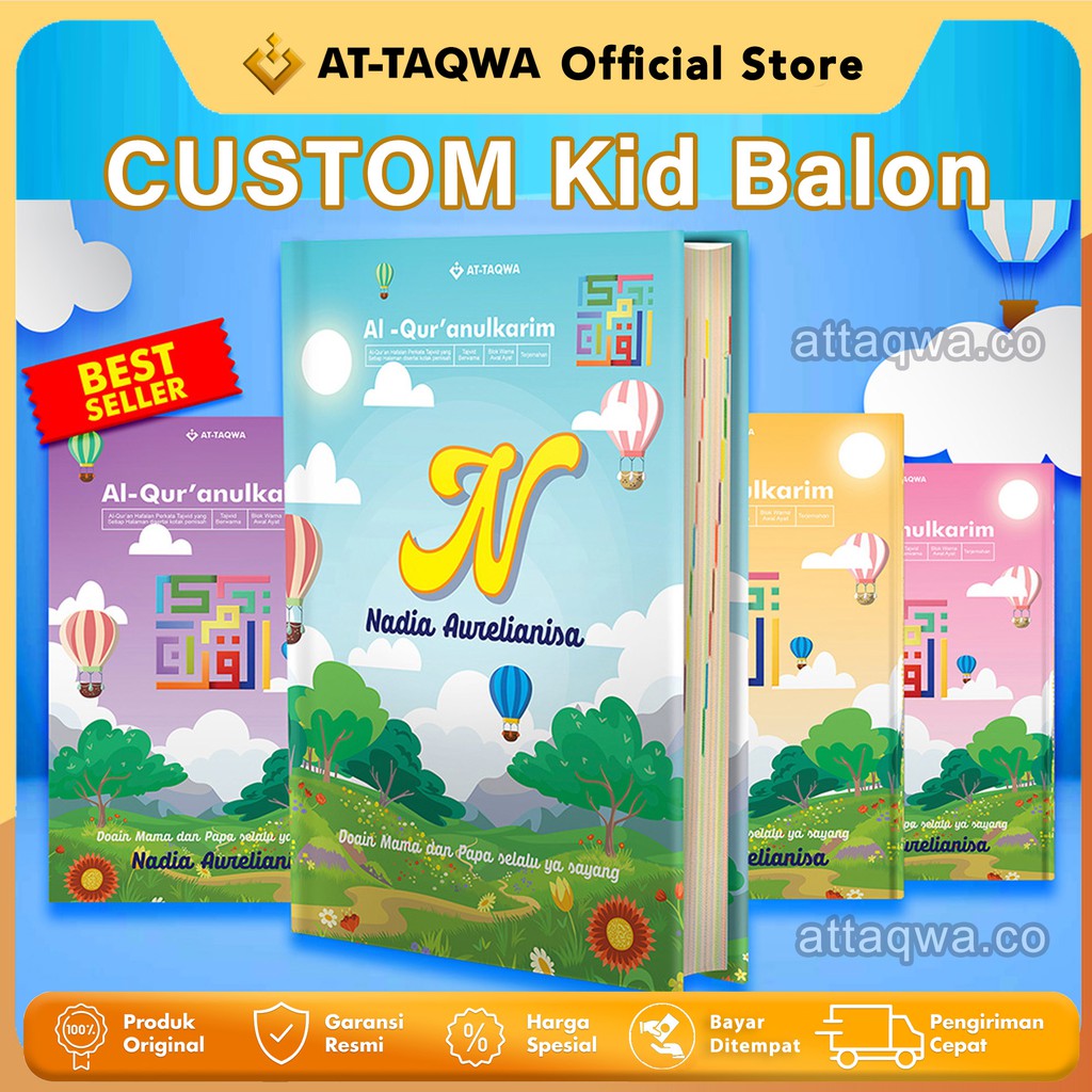 Alquran Attaqwa Kids Balloon GRATIS CUSTOM NAMA Alquran Hafalan Blok Warna Kertas Tahan 30 Tahun