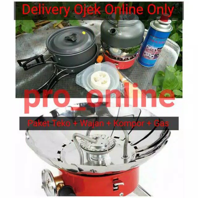 Paket nesting Teko Cooking Set DS308 &amp; Camping Stove K203 &amp; Tabung Gas (isi) Kemping Outdor