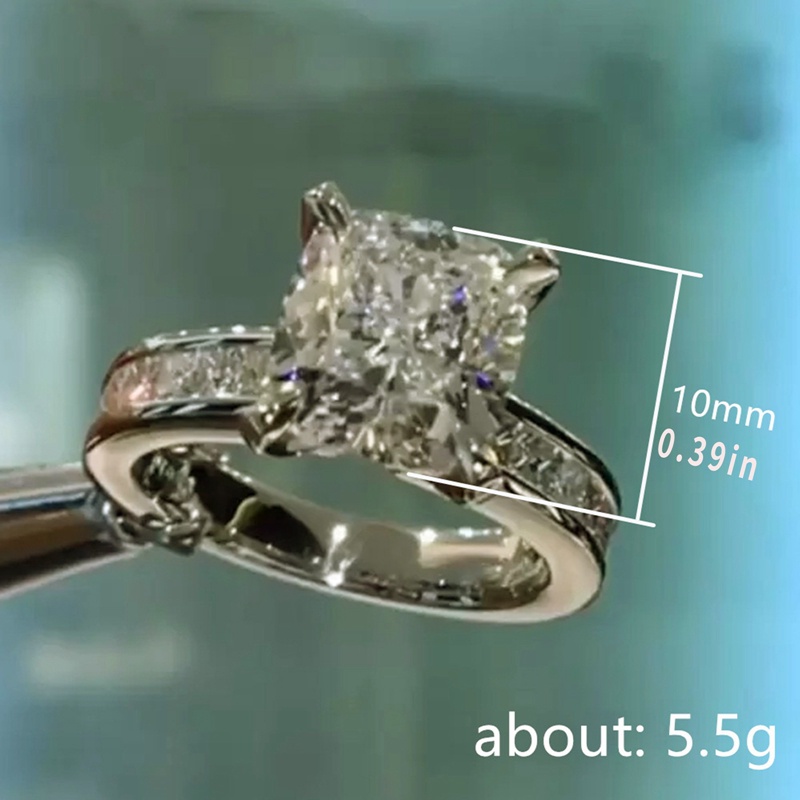 Cincin Pernikahanpertunangan Hias Cubic Zirconia Bentuk Persegi Gaya Simpleeleganputri Untuk Wanita