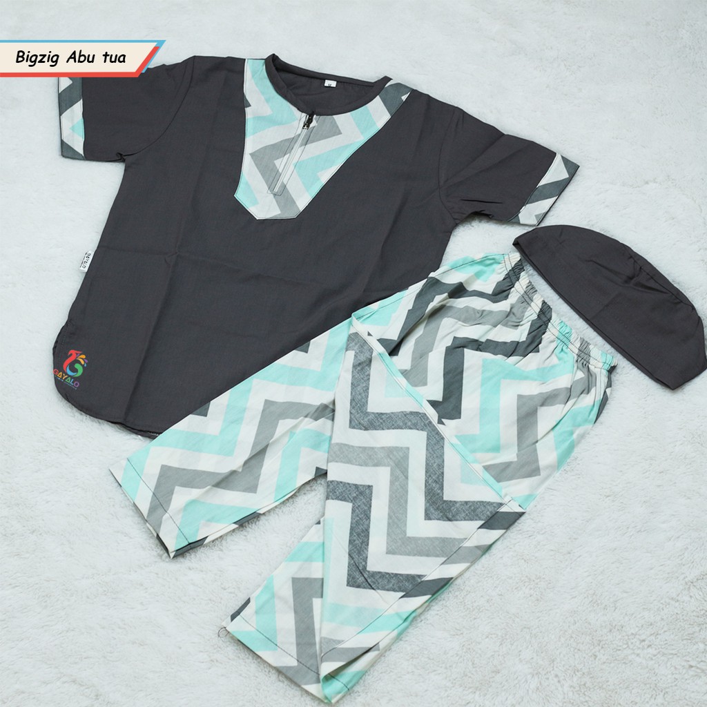 SARKOCI TURKI ANAK MOTIF BIGZIG ABU TUA/BAJU MUSLIM ANAK/GROSIR BAJU KOKO ANAK MODERN
