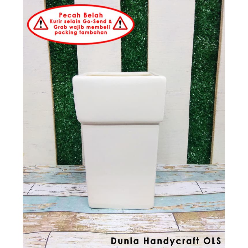 Vas / Pot Bunga Keramik Kotak Tabung Kecil