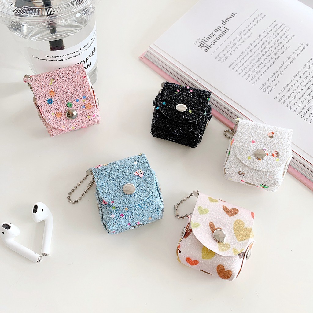 Cute Bling Airpods case airpods pro case shining Leather