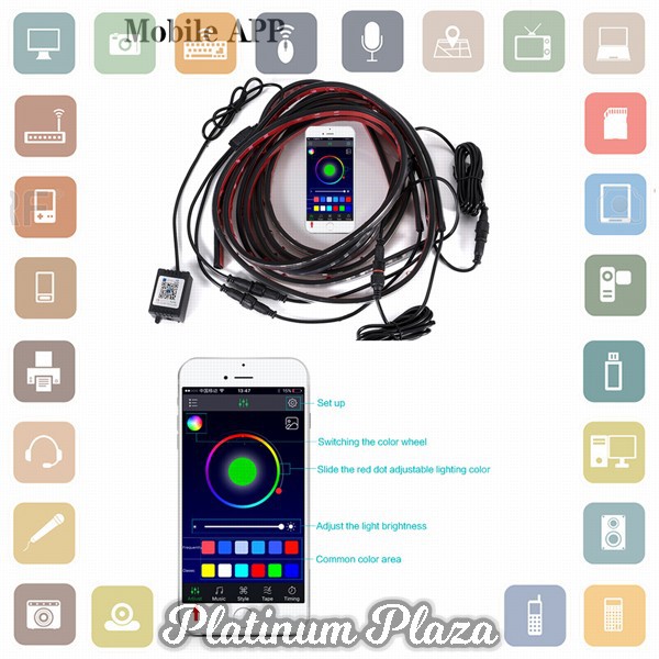 JIAMEN Lampu LED Strip Mobil RGB Underglow Car Body 90/120 cm 4PCS with Bluetooth App`2S1TN2-- Black