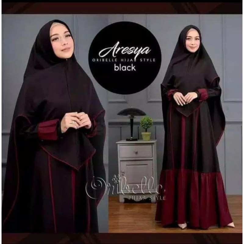 Promo Gamis Syari Aresya Free Hijab Terbaru Fashion Muslim-Hitam
