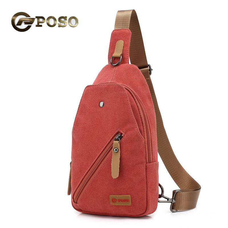 Original POSO PS-215 Pink - Vintage Retro Unisex Cross Strap Chest Pack Canvas Bag