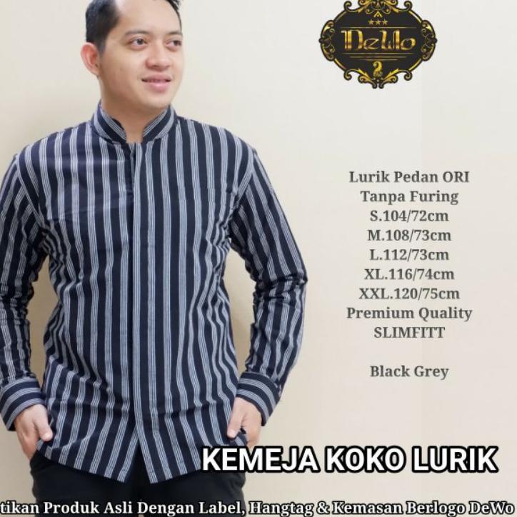 Serbuuuu.. Kemeja Lurik Lengan Panjang Pria Lurik Pria Black Grey Lengan Panjang KEMEJA KOKO LURIK