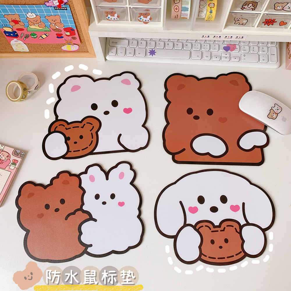 Korean Style Cute Cartoon Rabbit Bear Dog Pattern Waterproof Non-slip Student Mouse Pad Gift for Friend