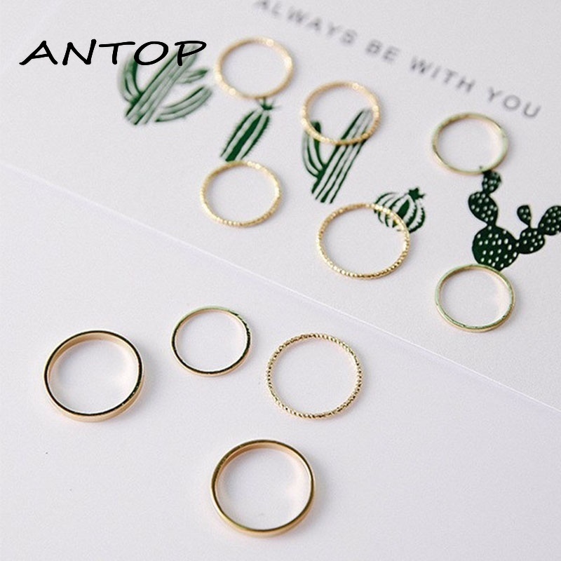 10 Pcs/set Korea In Paduan Minimalis Cincin Wanita Fashion Perhiasan Hadiah ANTOP