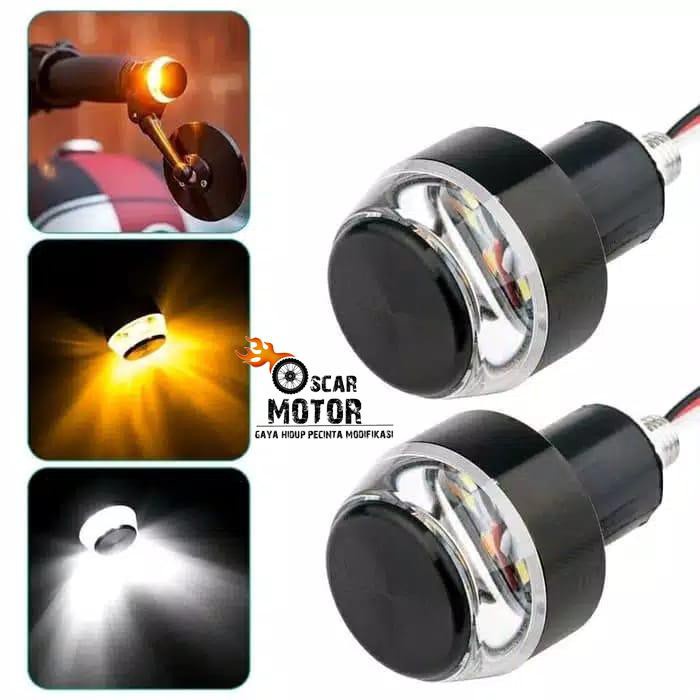 Jalu Stang Motor DRL LED 2 Mode Fungsi Sein Universal Bandul Stang Plus Lampu Sen Motorcycle Bar End motor