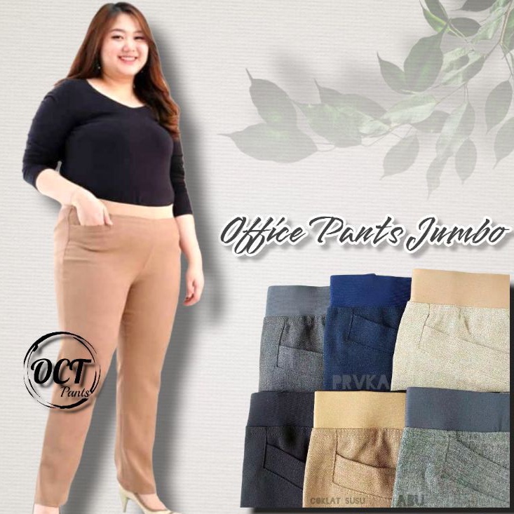 Celana Kerja Wanita Kantor Pinggang Karet Highwaist JUMBO Big Size Oversize Premium (Bisa Cod)