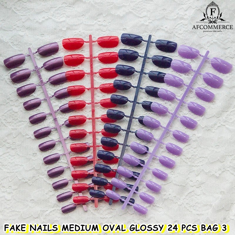 KUKU PALSU FAKE NAILS OVAL GLOSSY STYLE 24PCS BAG 3