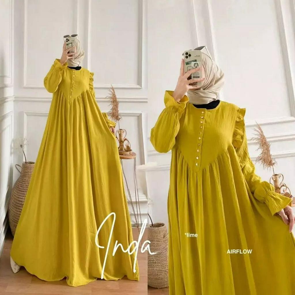 Pakaian wanita Inda Dress Terbaru gamis warna sage / dress sage / Fashion muslim wanita / Busana muslim wanita 5 varian warna / Gamis Trend Sage