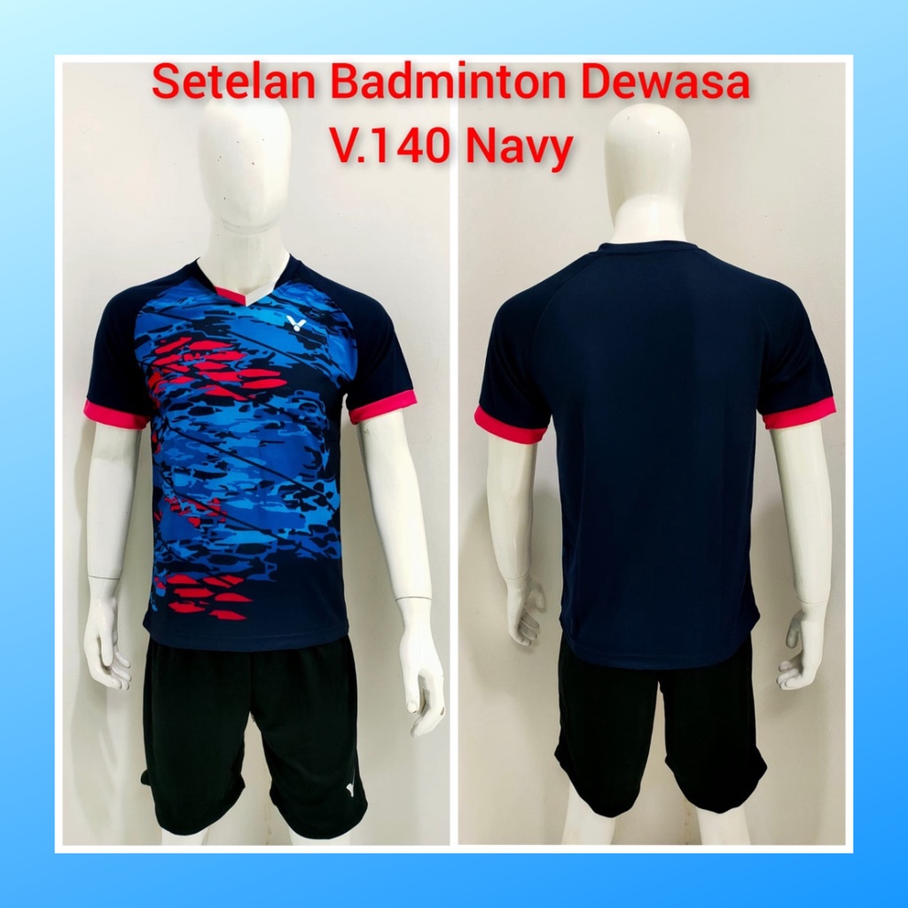 Kaos bulutangkis pria baju badminton dan celana jersey setelan wanita dewasa t-shirt outfit seragam jarsey kostum olahraga pakaian apparel sport jersy bulu tangkis casual jersi sudirman thomas uber cup print custom suit V140 navy polos