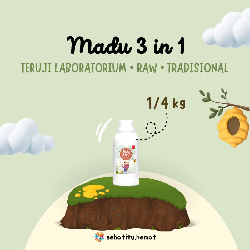 

1/4 KG MADU PETANI 3IN1 Teruji Labolatorium (diperkaya bee pollen dan royal jelly)