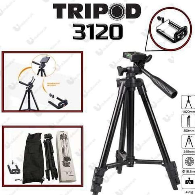 Berkualitas Tripod 3120 Buat Camdig,Handycam,Dslr Dan Hp + Holder U - Hitam Diskon