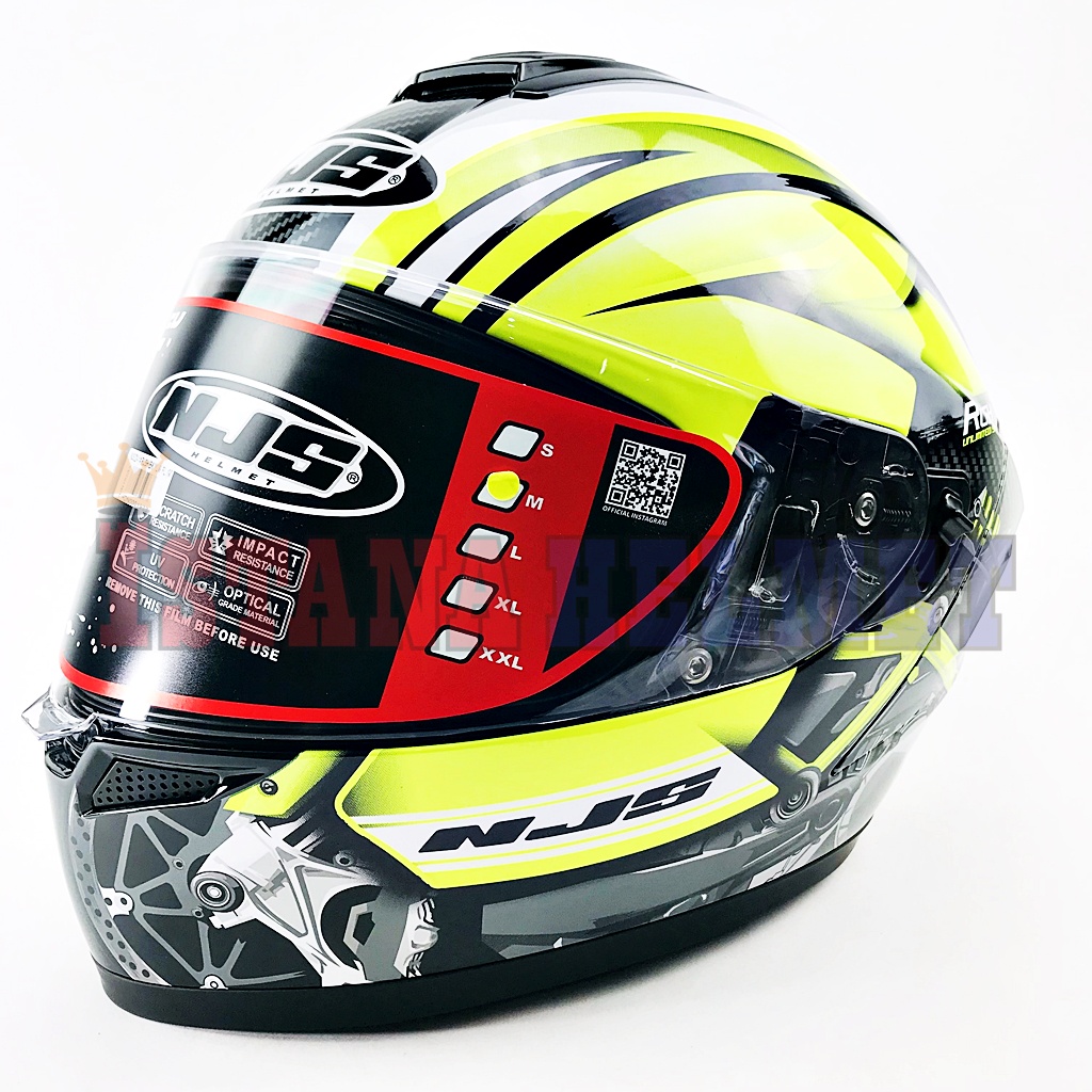 HELM NJS ZX-1 RUSH BLACK / YELLOW FLOU FULL FACE DOUBLE VISOR