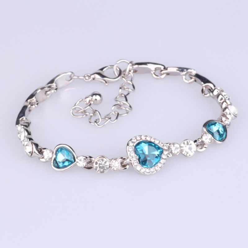 Gelang Kristal Biru Lapis Silver untuk Wanita