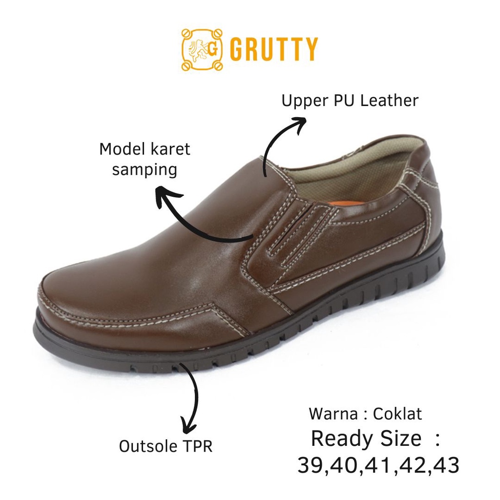 Sepatu Pria Grutty Pantofel Kasual Kerja Kantor Formal Slip On Coklat